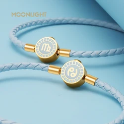 Luna 12 Constellation pulsera de encanto pulsera de cuero trenzado de Leo Aries Gemini Taurus Libra par accesorios regalo de la joyería