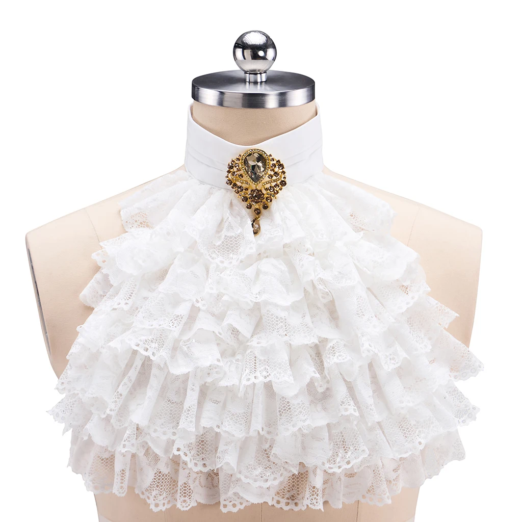 Cravatta Jabot medievale in pizzo bianco con volant Colletto vittoriano vintage per feste in costume rinascimentale