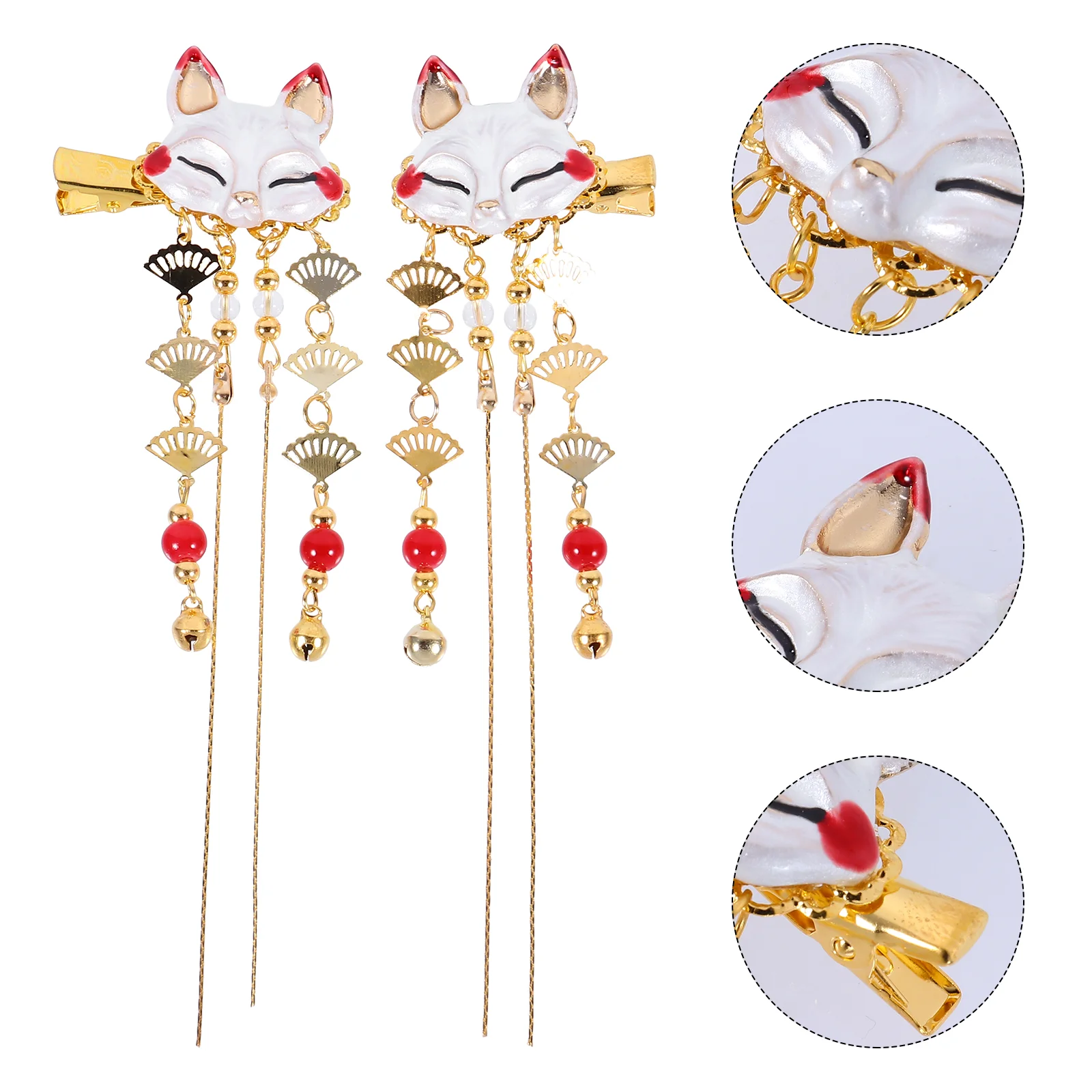 2 Stück Fuchs Quaste Clip Strass Bobby Pins Chinesische Haarnadel Cartoon Maske Frauen Legierung Haarspangen Fräulein Haarnadeln