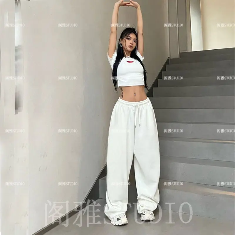 نمط جديد 100% من القطن الخالص الصيف رقيقة واسعة الساق السراويل للنساء عالية الخصر فضفاضة مستقيم الساق Sweatpants الرياضية غير رسمية