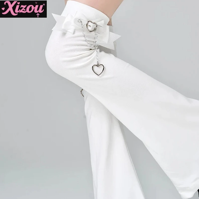 Japanese JK Knee Socks Women‘s Mine Series Mass-produced Bow Chain Leg Cover Love Leather Buckle White Wide Legs Warmers Thin