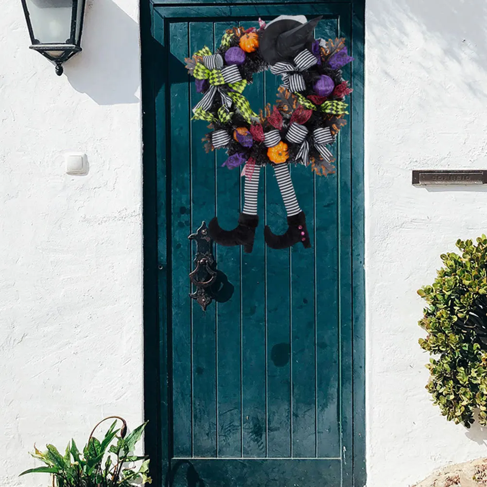 

2Pcs Halloween Wreath Witch Garland Hat Legs Spooky Hanging Pendant Haunted House Door Wall Decor Halloween Wreath