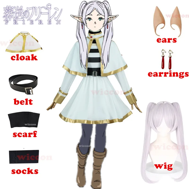 

Anime Frieren Beyond Journey's End Frieren Cosplay Costume Wig Dress Ears Earrings Mage Uniform Halloween Party Costume Women