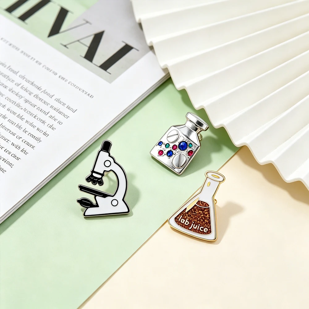 Harong Fun Medical Department Enameled Badge Set Radiology Microscope Laboratory Bottle Badge Medical Staff Jewelry Gift