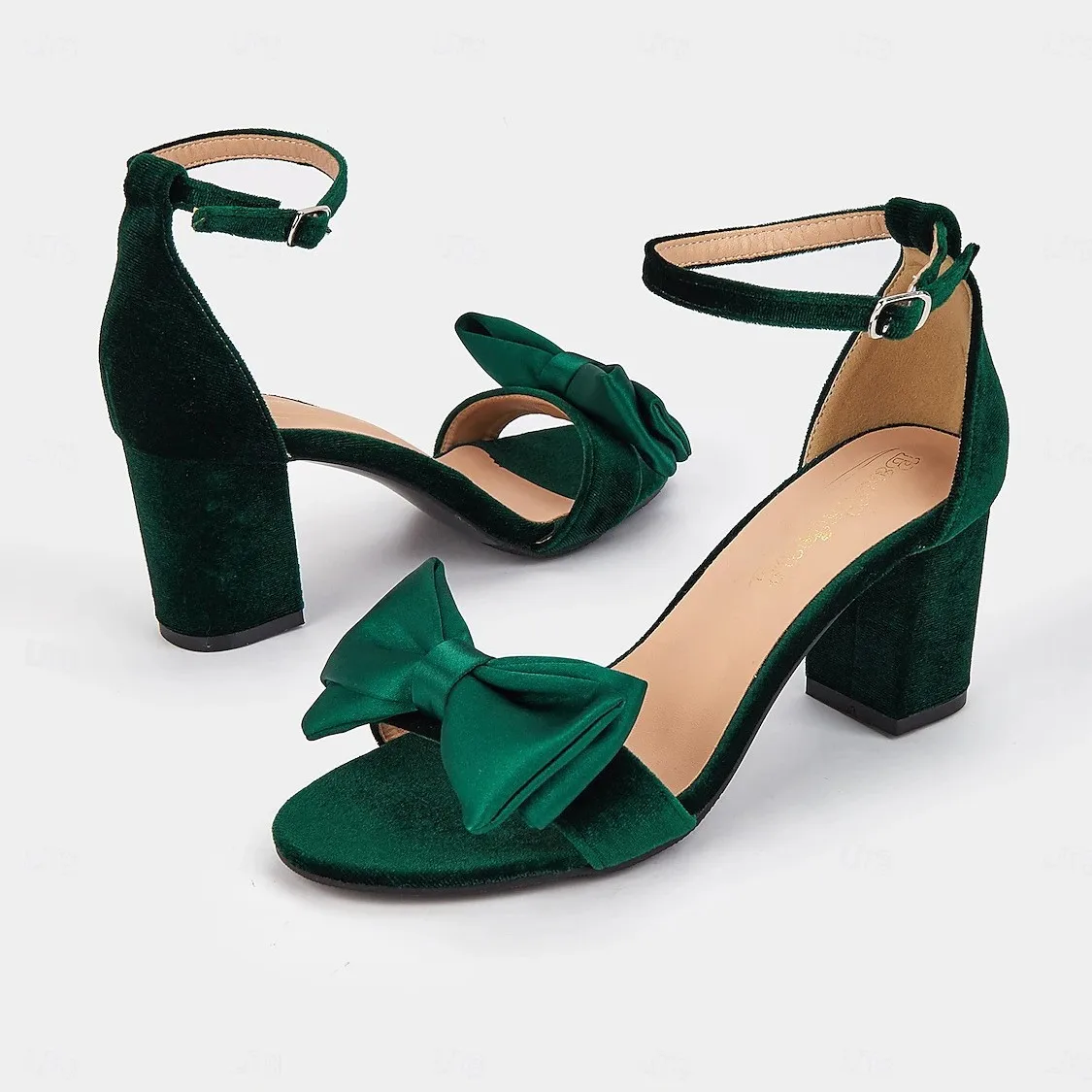

Новые летние зеленые бархатные уличные сандалии на грубом каблуке с атласным бантом, удобная женская обувь с ремешком на щиколотке, обувь для подружки невесты