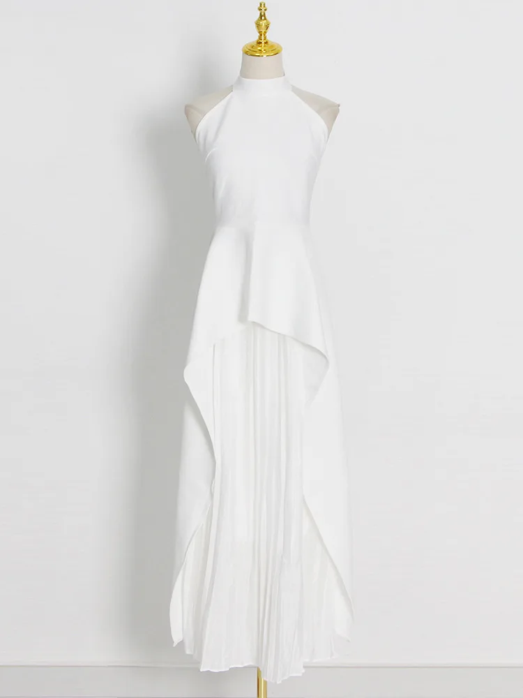 Missuoo المرأة الفاخرة الرسن الرقبة ثوب مسائي 2026 أنيق عارية الذراعين اللون حظر طويل مطوي فستان مجموعة فستان الزفاف الأنيق #6