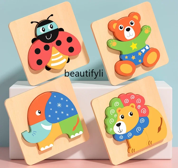 Tierpuzzles aus Holz, Spielzeug, Puzzles für 4 Babys, frühe Bildung, Einführung mit großem Block