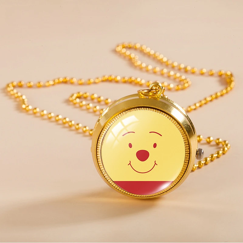 Disney Pooh Bear Flip Cover Pocket Watch Tigger Piglet Winnie Cosplay Vintage Personality Cabochon Pendant Necklace Watches Gift