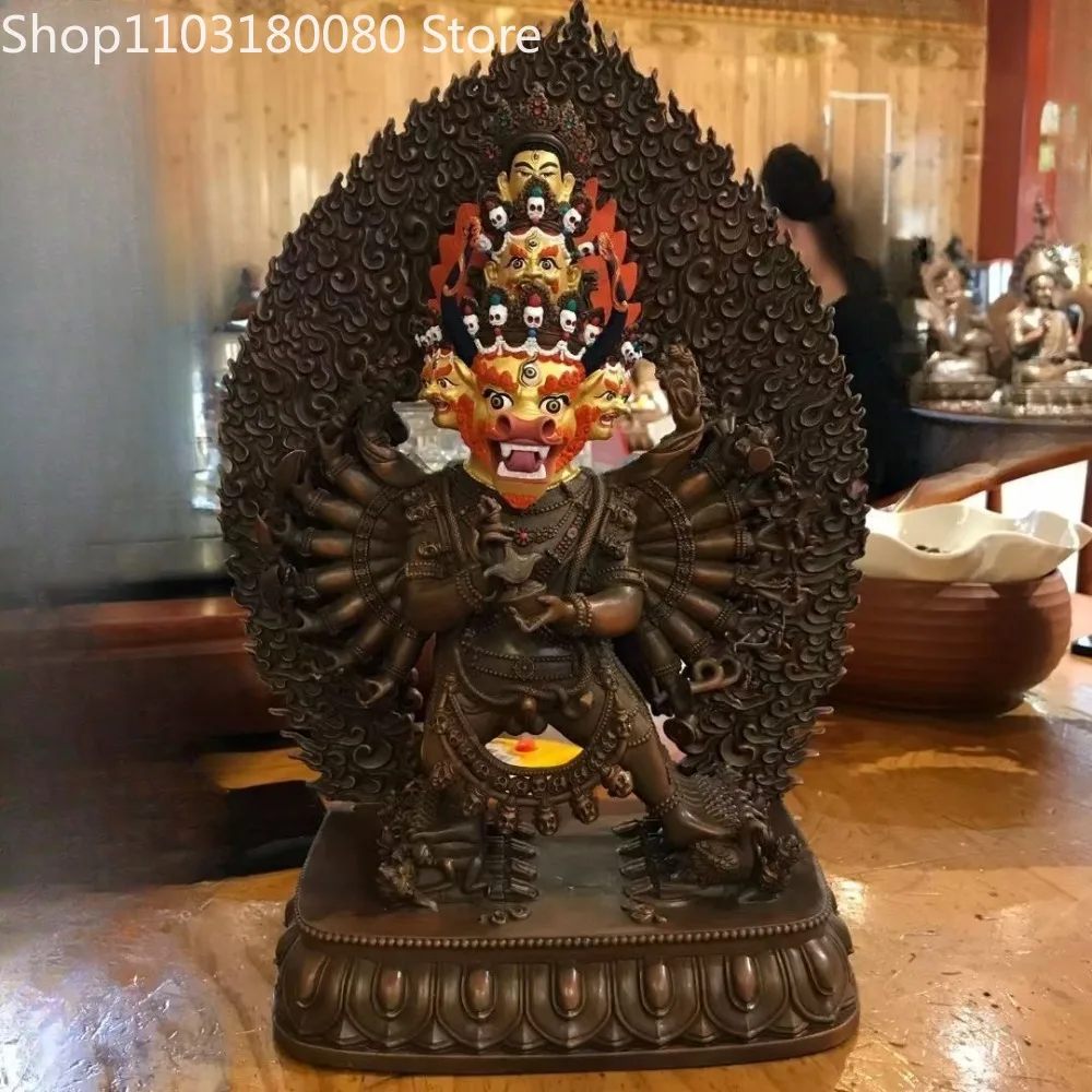 33cm Red carve Painting Yamantaka buddha statue Tibet  sculpture