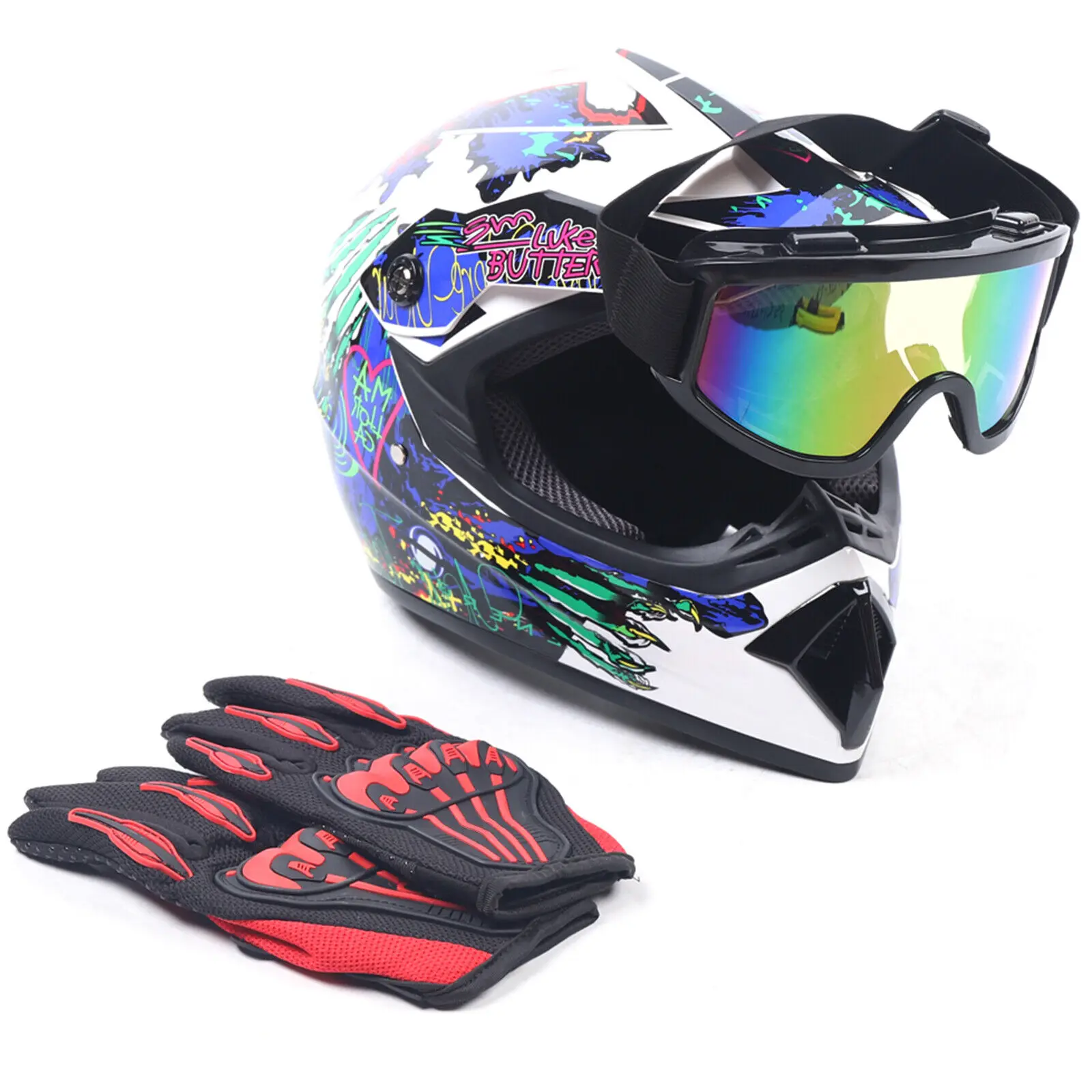 

Adult Motocross Motorcycle Helmet w/ Goggle+Gloves for Dirt Bike ATV BMT Racing