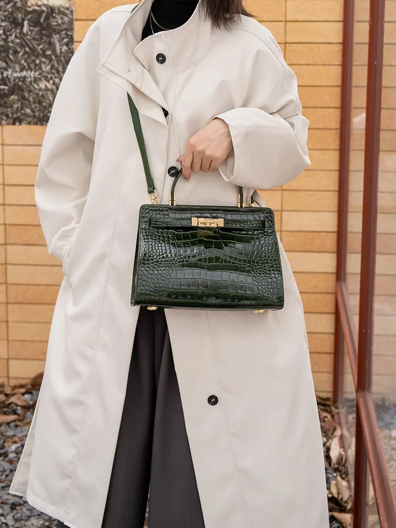 Bolso de mano con estampado de piel de cocodrilo para mujer, de la marca Aidrani, con solapa de cuero genuino, bolso de hombro de diseño para el trabajo, la oficina, fiestas y el uso diario.