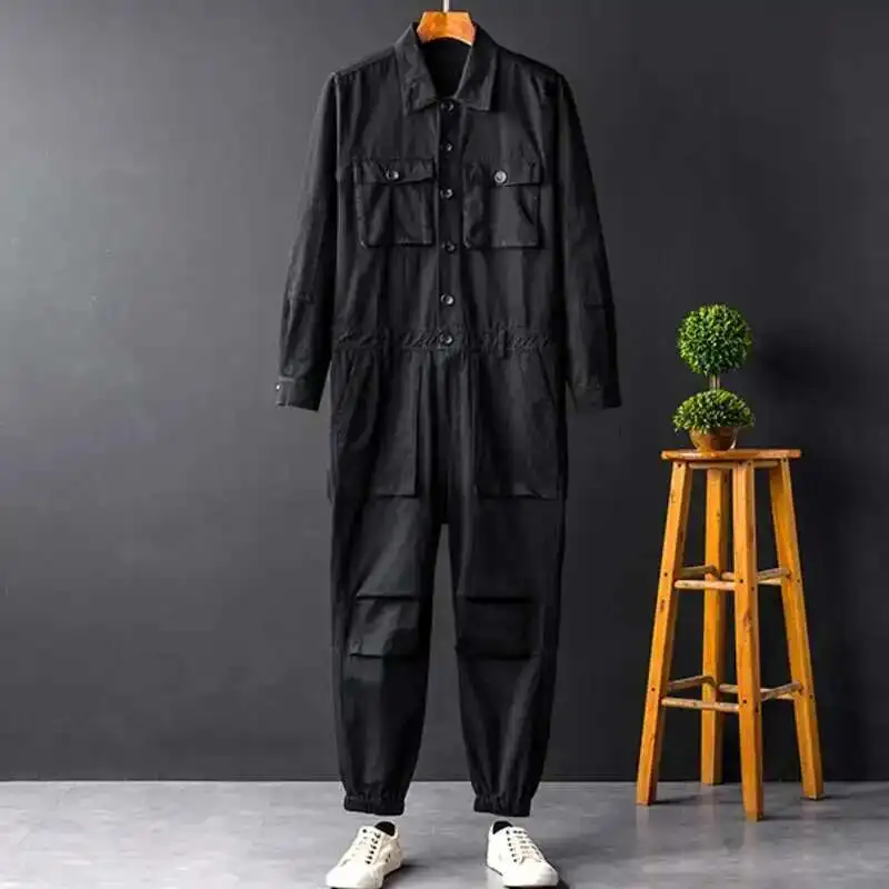 Men's Jumpsuit Long Sleeve Workwear Single Breasted Lapel Cloth New Summer Autumn Male Trousers Trendy Menwear