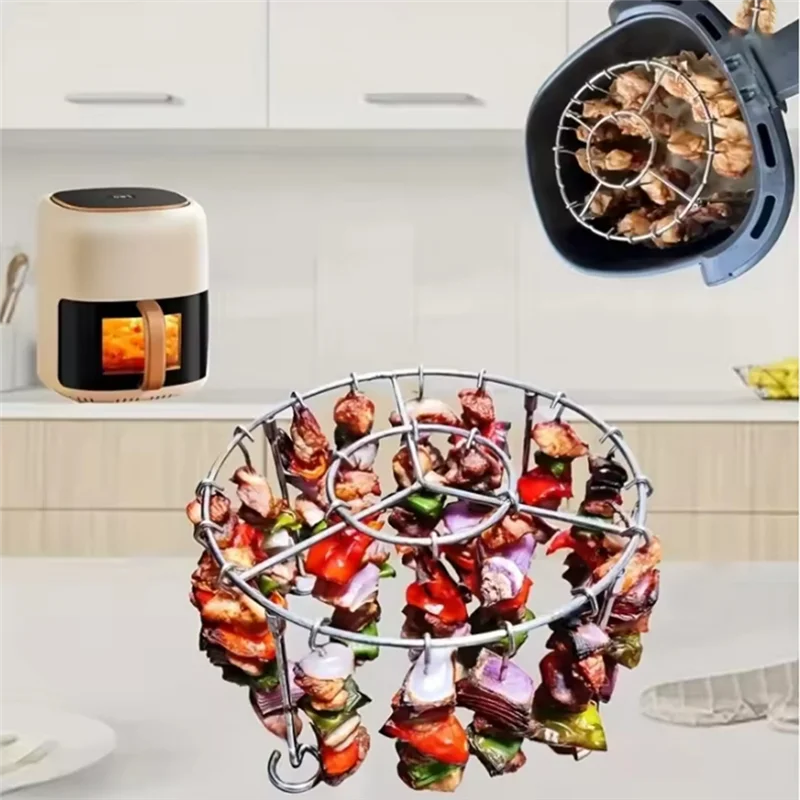 【Must-Haves】Accesorio para freidora de aire con soporte para brochetas y rejilla vertical de acero inoxidable para freidoras de aire de 3,2 QT-5,5 QT