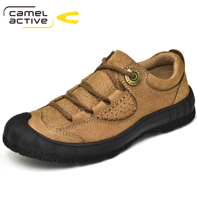 Camel Active New Men\'s Casual Shoes Genuine Leather Spring/Autumn Outdoors Rubber Sole Lace-up Breathable Black Men Sneakers