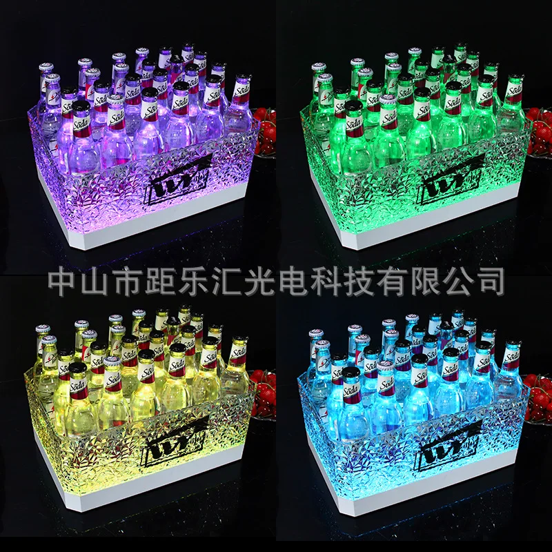 

Bar ktv luminous ice bucket champagne beer frame led transparent ice pattern thickened anti-drop acrylic wrought iron ice bucket