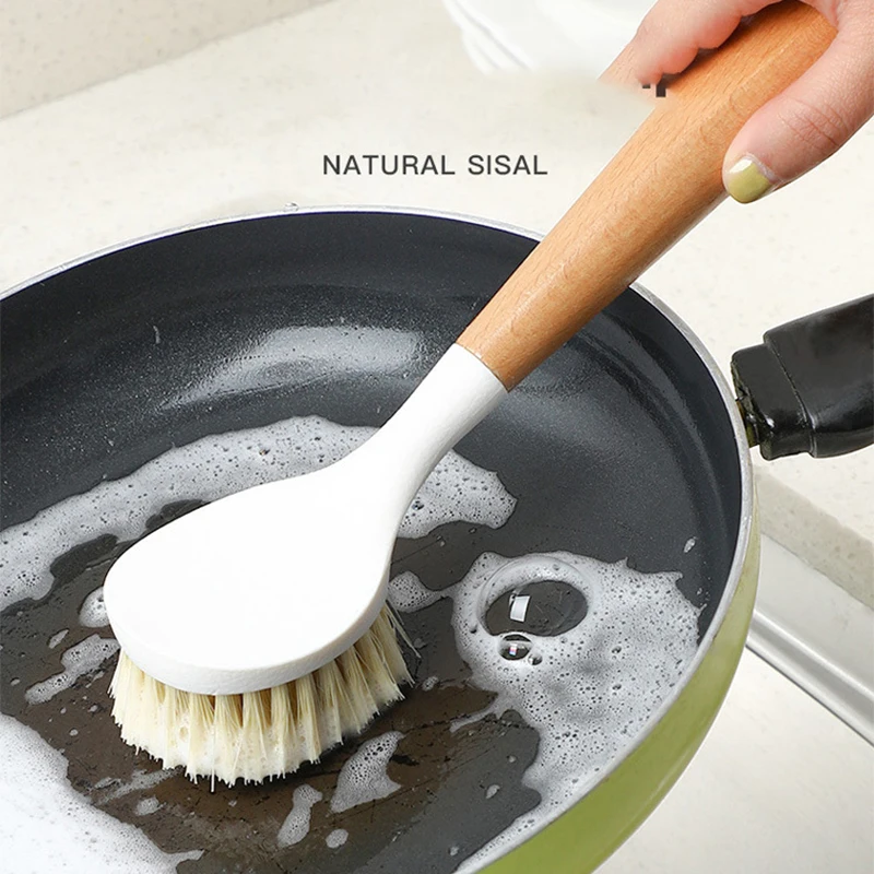 

Long Handle Pan Pot Brush Kitchen Cleaning Brush Dishwashing Natural Bamboo Handle Type Long Handle Stove Cleaning Pot Brush 1PC