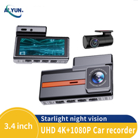 3.4Inch Touch IPS Hidden Dash cam Car DVR HD 4K Front Rear Dual lens Wide Angle WiFi GPS G-Sensor Black Box Car Accessories