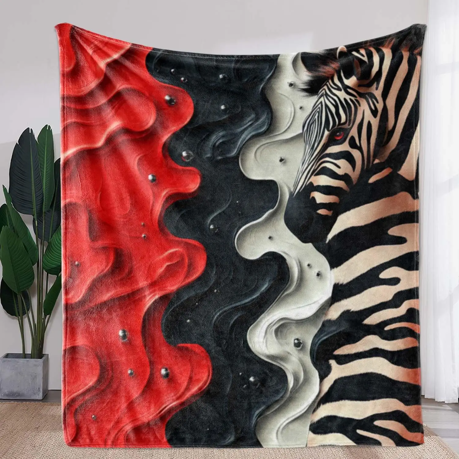 Fashion Abstract Wave Zebra Pattern Flannel Blanket Super Soft Plush Throw Blanket For Couch Bedroom Portable Home Decoration