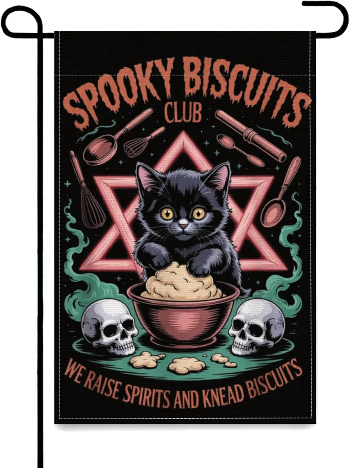 Spooky Biscuits Club Cat, Funny Halloween Baking Garden Flags,Banners Double Sided Yard Flag Tapestry for Holiday Outside De yyi