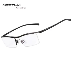 Agstum Pure Titanium Half Rimless Business Commercial Glasses Frame with TR90 Myopia Eyeglasses for Men