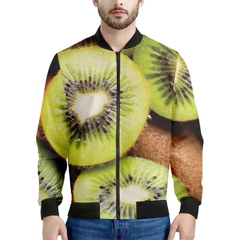 Cute Kiwi Pattern Jackets Men 3d Printed Fruits Sweatshirt Kids Tops Cool Street Casual Bomber Zipper Jacket Long Sleeve Coat