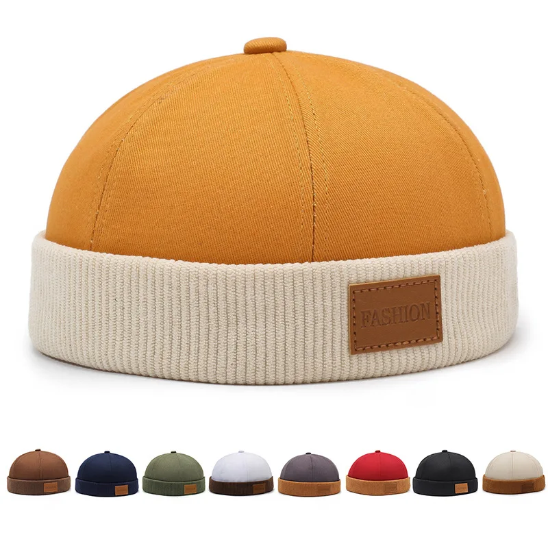 Unisex Corduroy Brimless Hat Breathable Hip Hop Landlord Hat for men Women  Dome Melon Cap Streetwear Adjustsble Hip Hop Hat