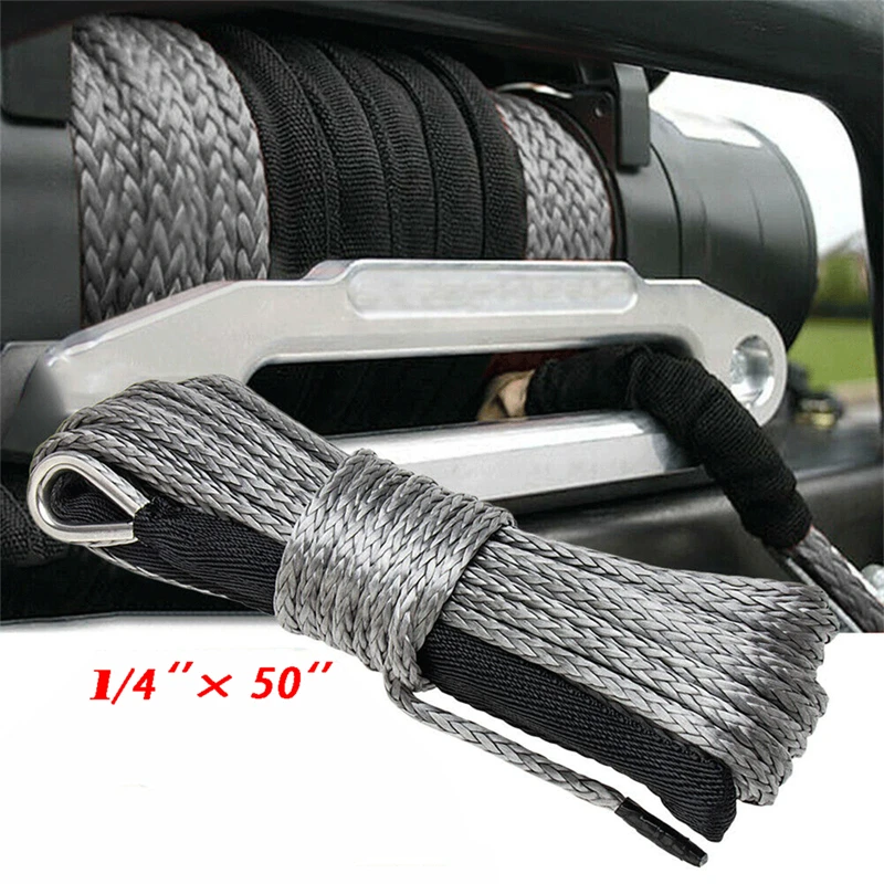 Durable 15M 6mm/4.8mm 10000LBS Synthetic Winch Rope Line Recovery Cable for 4WD ATV SUV Truck Boat Winch Towing Rope