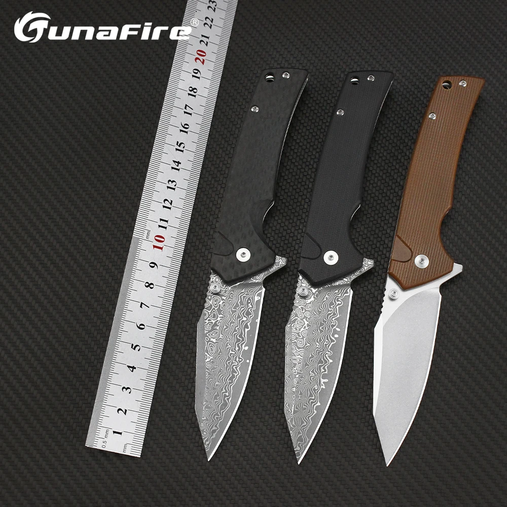 

Tunafire D2/76 layer Damascus Steel Pocket Folding Knife Carbon Fiber Handle Tactical Survival Hunting Quick Opening Knife Tools