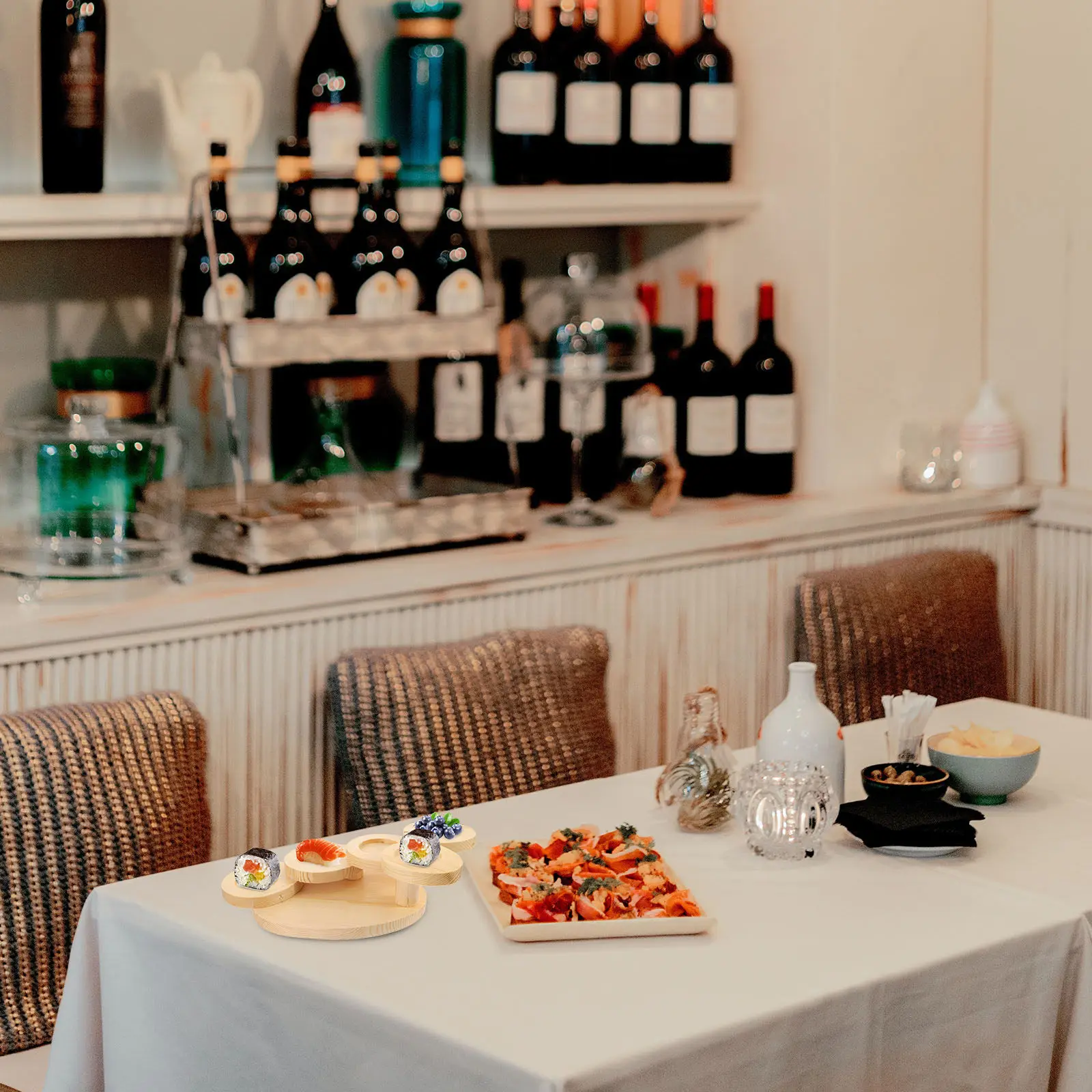 

Деревянная пятиуровневая подставка-лестница для суши, прочный поднос для закусок и десертов, креативный поднос для подачи еды