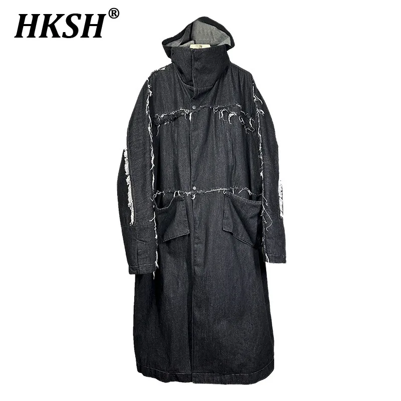 HKSH Autumn Winter New Men's Tide Techwear Y2K Dark Waste Land Edge Deconstructed Trench Loose Cotton Denim Windbreaker HK3307