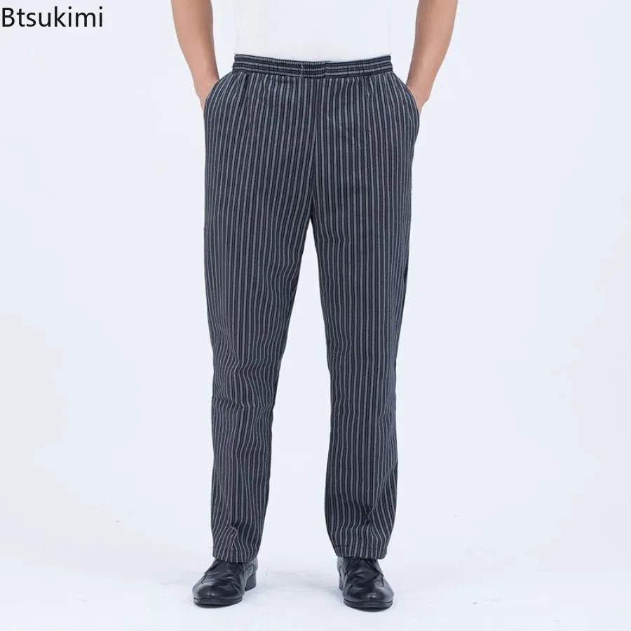 

Chef Pants Restaurant Uniform Chef Trousers Gray Loose Striped Elastic Workwear Men Zebra Pants Cook Costume Cooking Uniforms