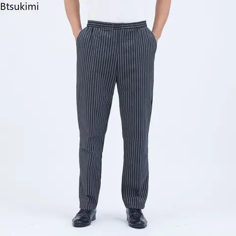 Chef Pants Restaurant Uniform Chef Trousers Gray Loose Striped Elastic Workwear Men Zebra Pants Cook Costume Cooking Uniforms