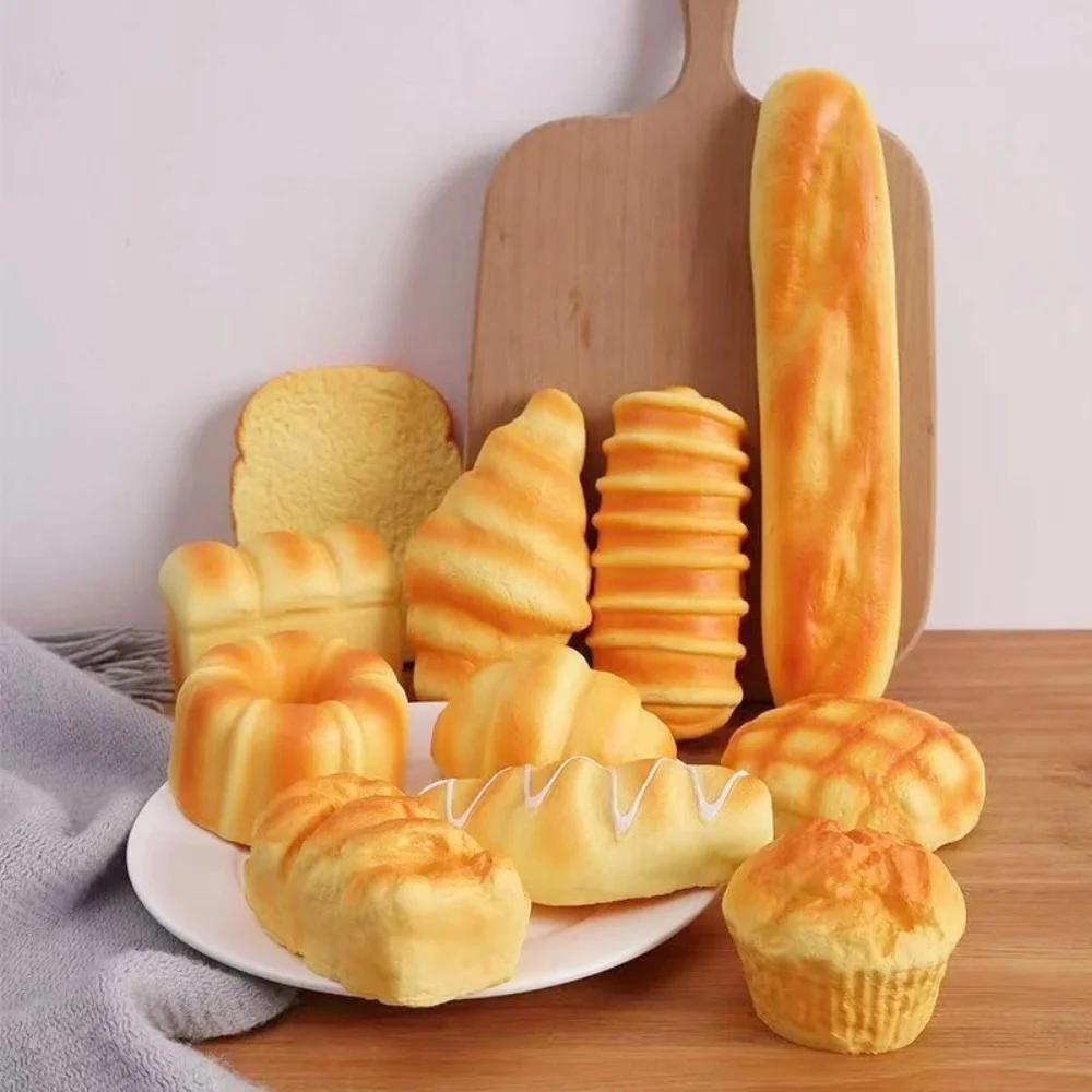 Stretch Squeezing Simulation Bread Squeeze Toy Fake Food Model Simulated Food Breakfast Squeeze Sensory Toys Toast Cake Elastic