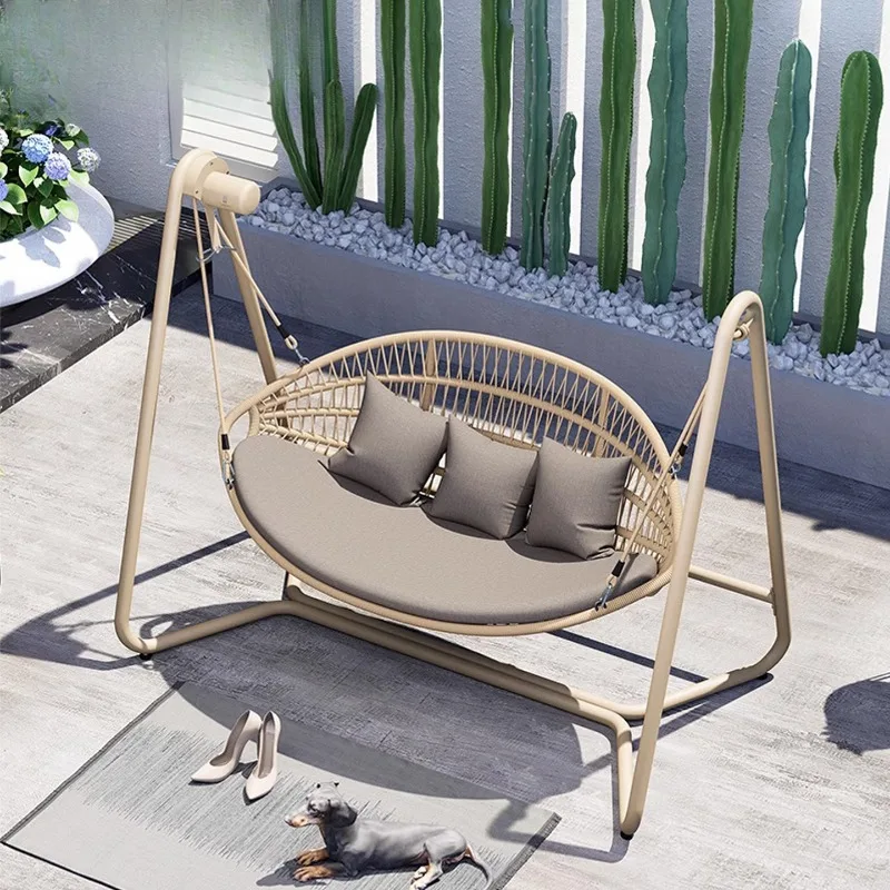 

Outdoor villa courtyard electric rocking chair swing outdoor open-air rainproof rattan double hanging chair with canopy shade sw