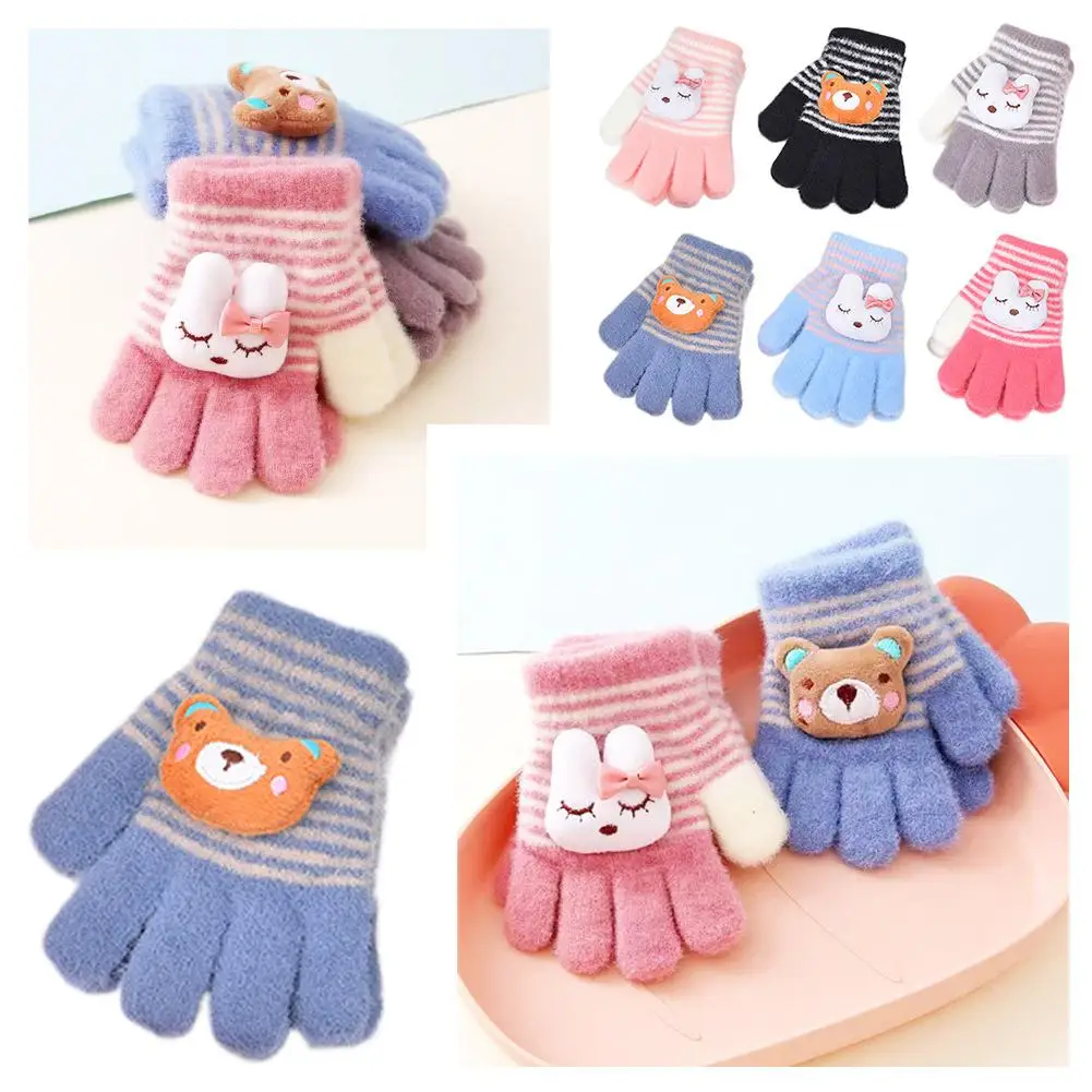 1Pc Kids Cartoon Animal Gloves Winter Thick Warm Unisex Full Finger Mittens Outdoor Windproof Children Writing Five Finger Glove