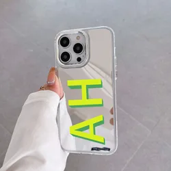 Personalised Customized Name mirror Case For iPhone 16 15 14 13 12 11 Pro Max Initials Letters kafr saya Cover 13 14 15 Pro Max