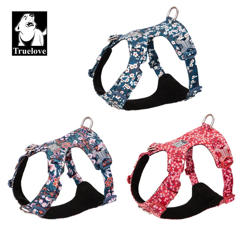 Truelove Pet Harness Pure Cotton Floral Print Detachable Chest Strap Suitable For Large Medium and Small Dogs TLH6283