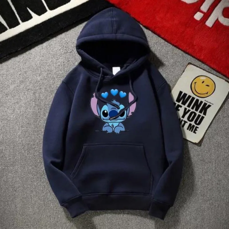 Lovely Pattern Male Sweatshirts Pocket Loose Clothing Disney Stitch Cartoon Cozy Men Hoodies Autumn Winter Popular Pullover