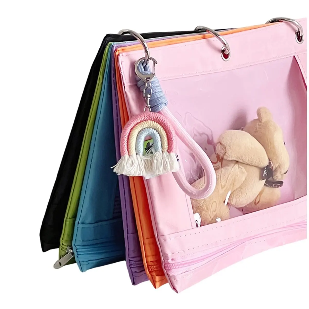 [Trending Offer] 6 Color Rainbow Oxford 3 Hole Binder Pouch File Receipt Organizer Multipurpose Storage Bag for School Supplies