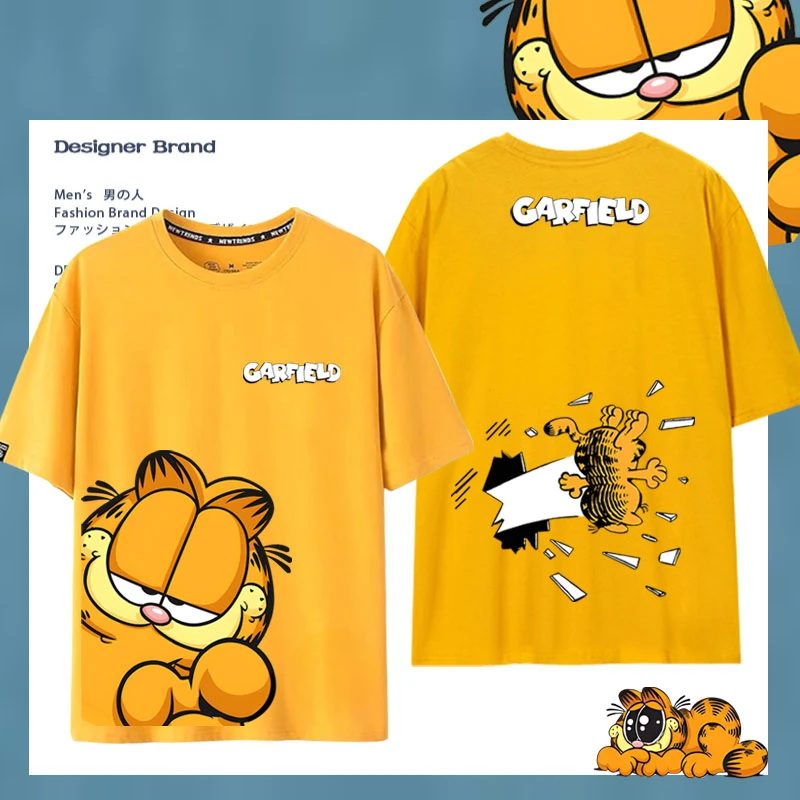 Garfield children's 3-14 years old 100% cotton T-shirt summer cartoon parent-child casual fashion round neck T-shirt