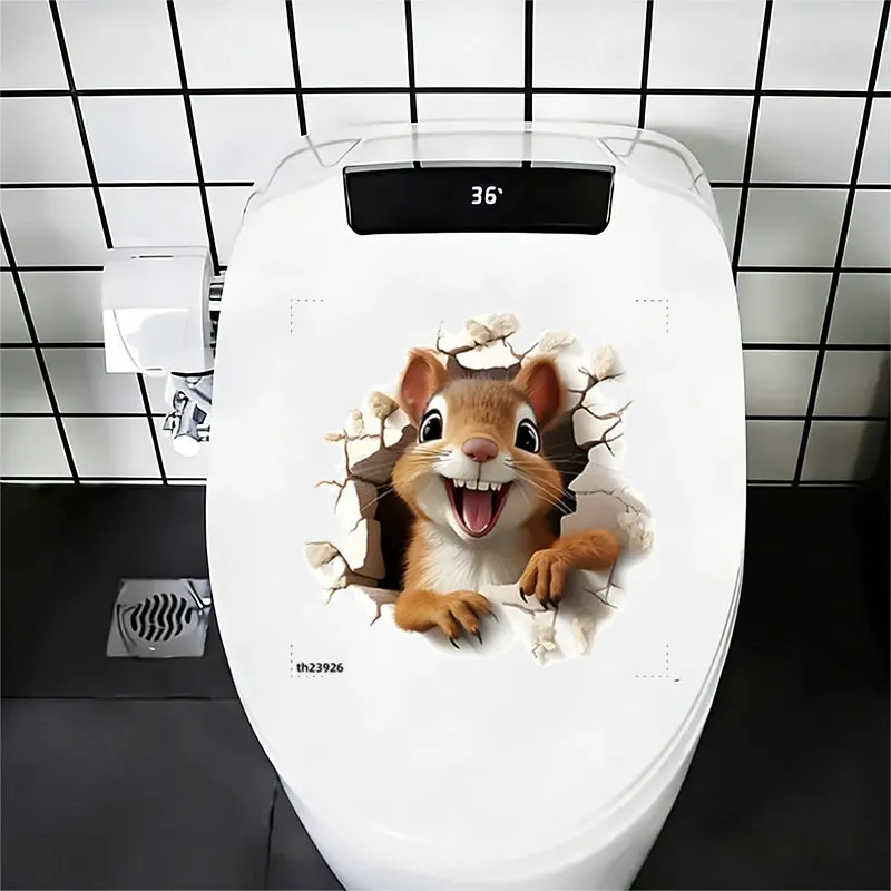 1Pc Fun Animal-Themed Toilet Wall Sticker with a Laughing Squirrel Breaking through the Wall Design, 2D Flat Printed Self-Adhesive Pvc Decorative Sticker, Suitable for Toilet Lids, Bathroom Glass, Bedroom, Refrigerator, Washbasin, Cabinets, Doors and Windows, and Wall Decals. Fun and Attractive Stickers That Are Practical and Easy to Use, Creating a Warm and Fun Space. a Creative and Thoughtful Gift for Family, Friends, and Loved Ones