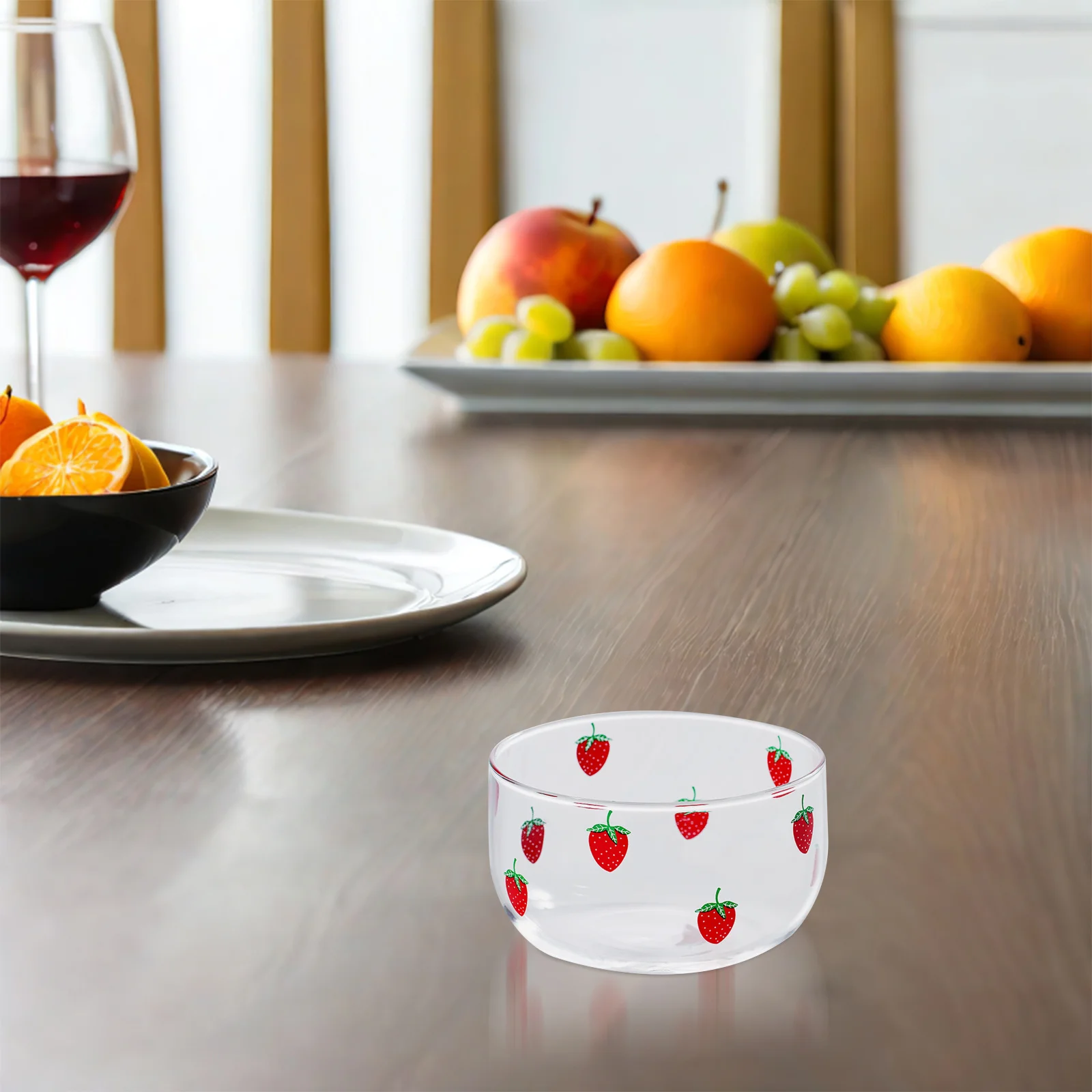 

1Pcs Glass Strawberry Pattern Bowl Transparent Fruit Serving Plate Salad Dessert Tray for Kitchen Glasss Fruit Plate