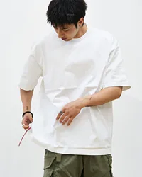 22ss Japanese Fashion Brand BEAMS Small Red Rope Round Neck Short Sleeve T-shirt Men's Solid Color Loose Casual Couple Bottom