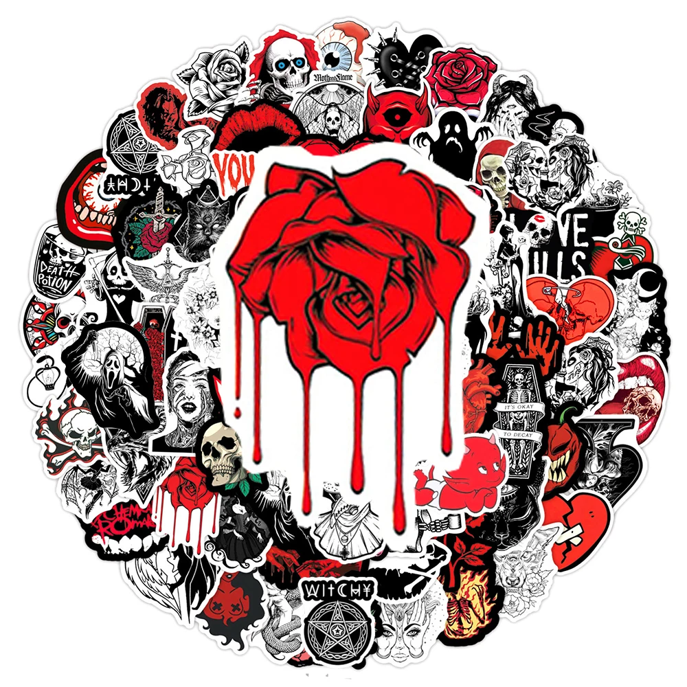 

10/30/50/100pcs Horror Cartoon Gothic Skull Stickers Cool Decoration Decals Toy DIY Stationery Laptop Phone Waterproof Sticker