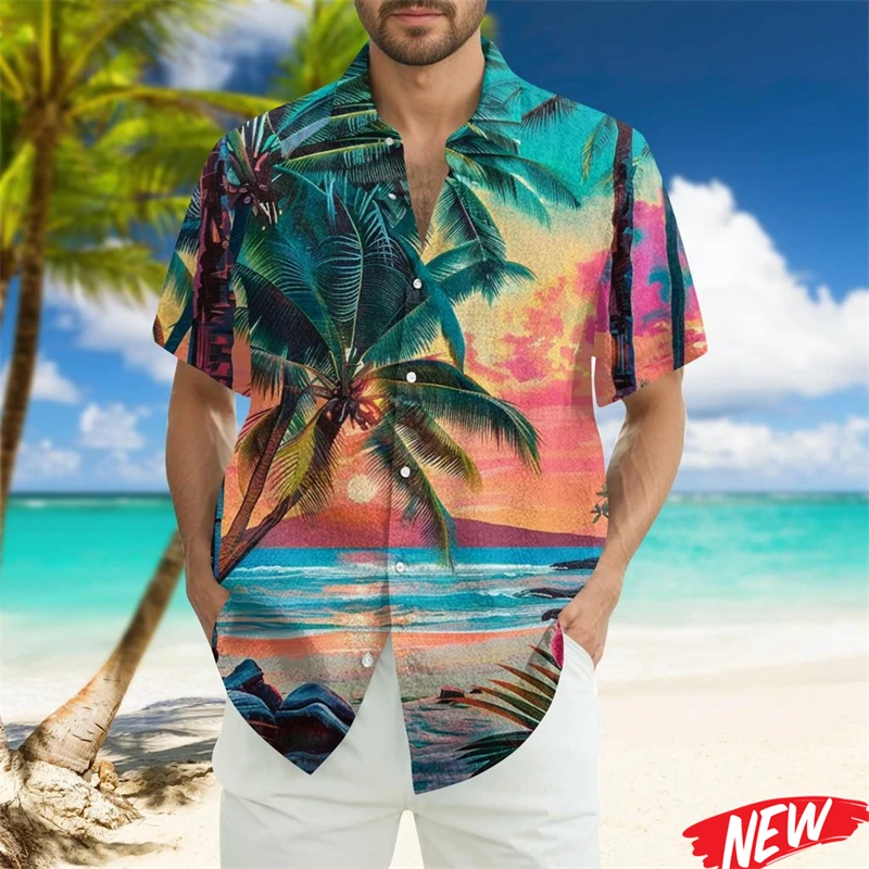Vintage Flower Plants Pattern Men's Hawaiian Shirt Summer Street Short Sleeves Lapel Shirts 3d Printed Tropical Tree Beach Shirt