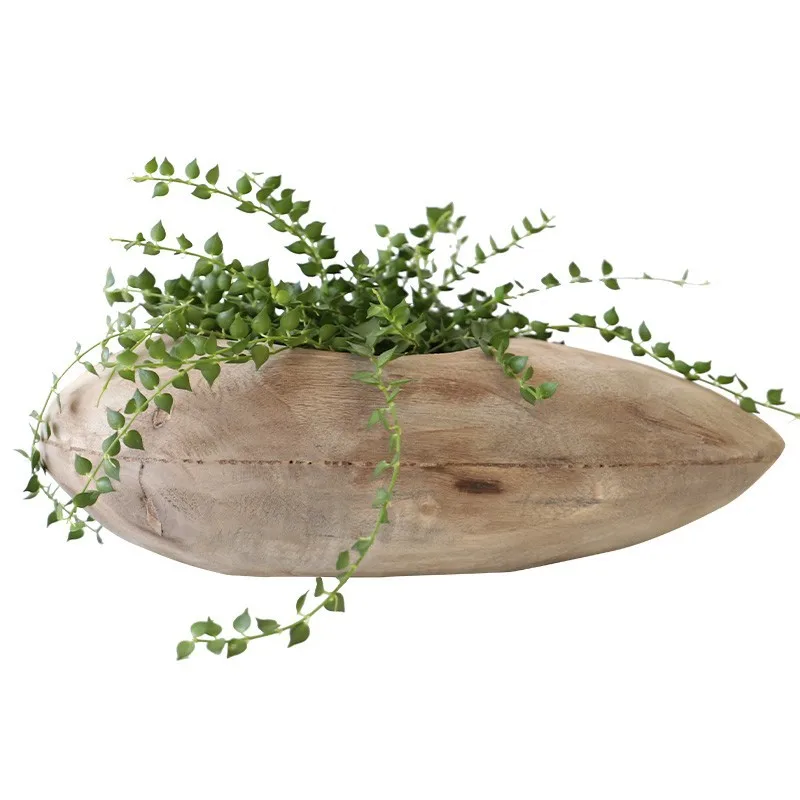 

Wide mouth vase log art design sense retro and old, quiet wind B & B wooden flower ware craft ornament