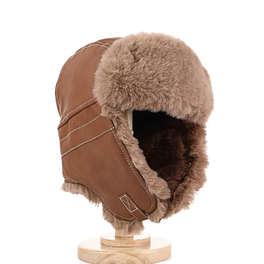 New Faux Fur Lining Trapper Hat Warm Waterproof Earflap Hat Fastening Chin Strap Bomber Hat Cycling
