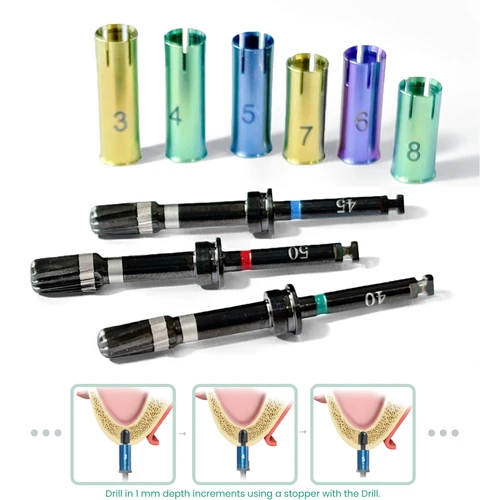 Imagen 1 del producto Taladro dental para elevación de senos con tope de seguridad, enfoque crestal, perfora la membrana sinusal, elevador, broca de cabeza redonda