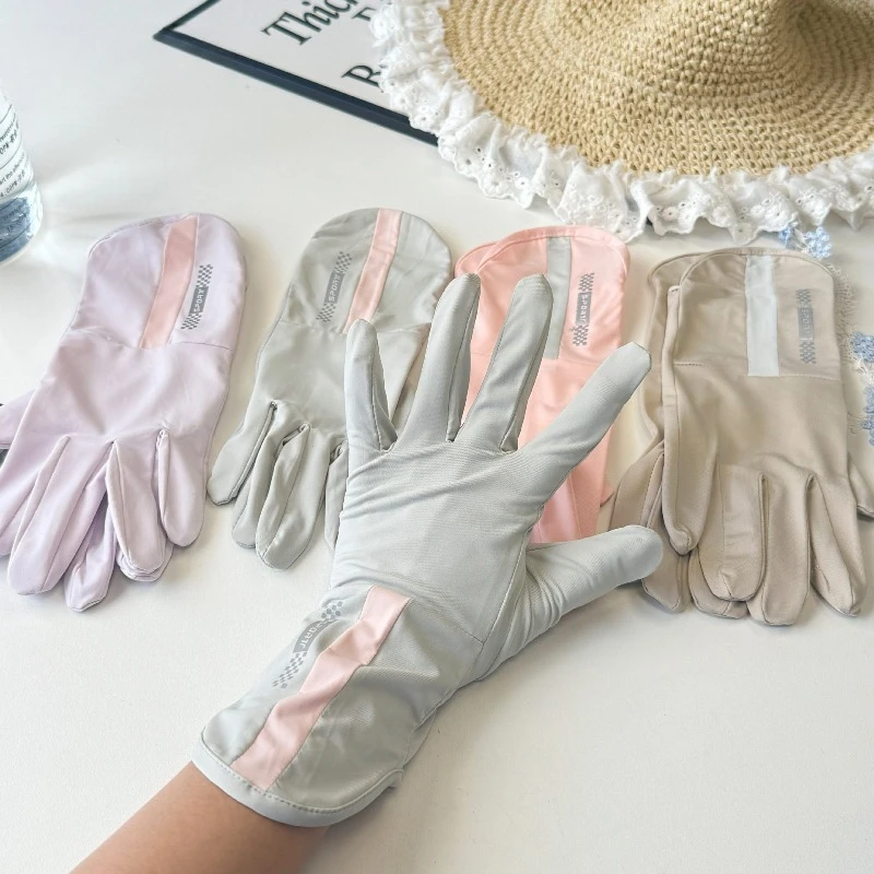 Ice Silk Sunscreen Gloves Women Summer Driving Outdoor UV Protection Two Finger Non Slip Touch Screen Breathable Riding Gloves