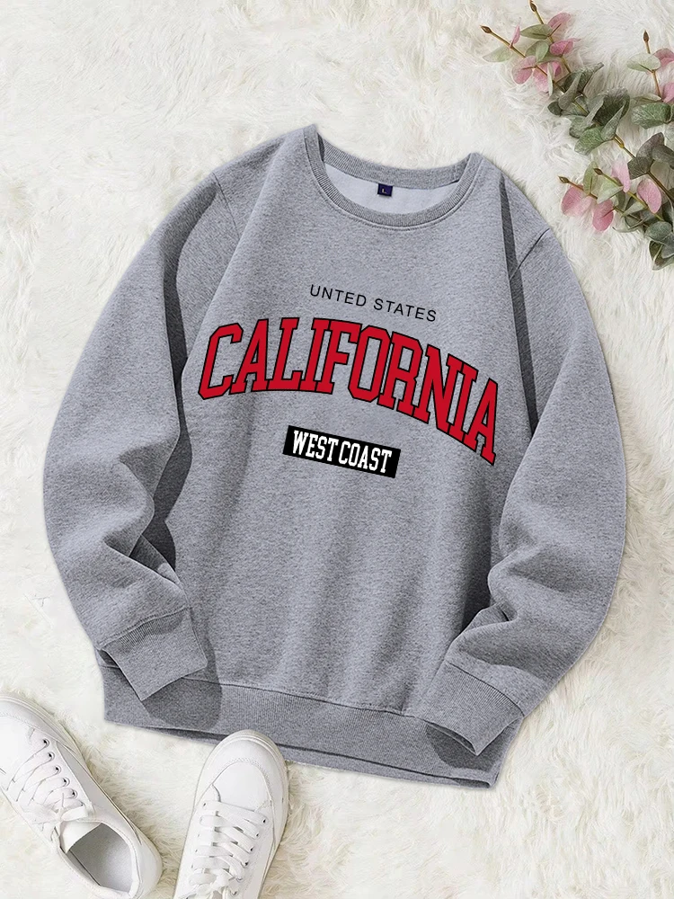 California West Coast Letter Printed Women Sweatshirt Harajuku Casual Hooded Fashion Loose Hoodie Autumn Warm Vintage Fleece Top